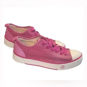 UGG Hally Pink Canvas Platform Sneakers Fleece Tongue/Heel Size:10